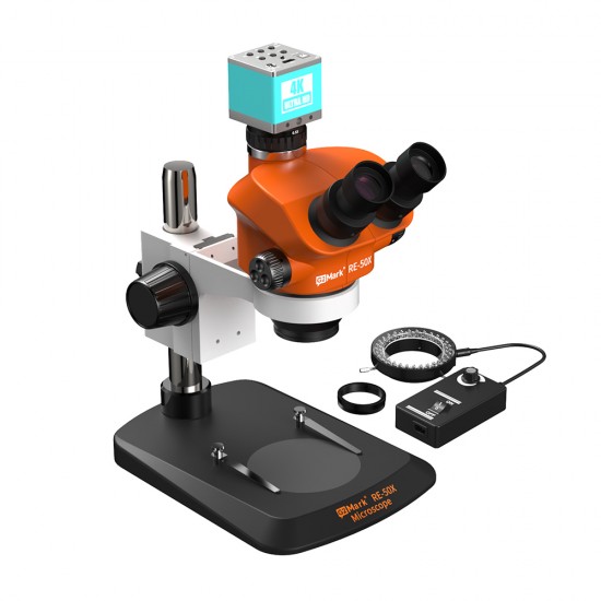 G2Mark RE-50X With RF4 4K Ultra HD Camera (3D Continuous Zoom) 7X~50X Trinocular Stereo Microscope With 0.5X CTV Camera Zoom Lens & LED Adjustable Light Exclusive Quality - Small Base G2Mark RE-50X With RF4 4K Ultra HD Camera (3D Continuous Zoom) 7X~50X Trinocular Stereo Microscope With 0.5X CTV Camera Zoom Lens & LED Adjustable Light Exclusive Quality - Small Base