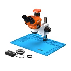 G2Mark RE-50X With 52MP FHD Camera (3D Continuous Zoom) 7X~50X Trinocular Stereo Microscope With 0.5X CTV Camera Zoom Lens & LED Adjustable Light Exclusive Quality - Blue Base