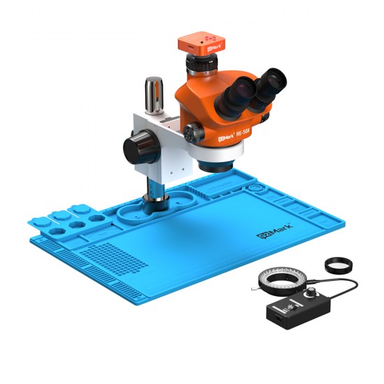 G2Mark RE-50X With 52MP FHD Camera (3D Continuous Zoom) 7X~50X Trinocular Stereo Microscope With 0.5X CTV Camera Zoom Lens & LED Adjustable Light Exclusive Quality - Blue Base G2Mark RE-50X With 52MP FHD Camera (3D Continuous Zoom) 7X~50X Trinocular Stereo Microscope With 0.5X CTV Camera Zoom Lens & LED Adjustable Light Exclusive Quality - Blue Base