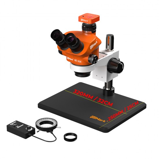 G2Mark RE-50X With 52MP FHD Camera (3D Continuous Zoom) 7X~50X Trinocular Stereo Microscope With 0.5X CTV Camera Zoom Lens & LED Adjustable Light Exclusive Quality - Medium Base G2Mark RE-50X With 52MP FHD Camera (3D Continuous Zoom) 7X~50X Trinocular Stereo Microscope With 0.5X CTV Camera Zoom Lens & LED Adjustable Light Exclusive Quality - Medium Base
