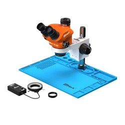 G2Mark RE-50X (3D Continuous Zoom) 7X~50X Trinocular Stereo Microscope With 0.5X CTV Camera Zoom Lens & LED Adjustable Light Exclusive Quality - Blue Base	