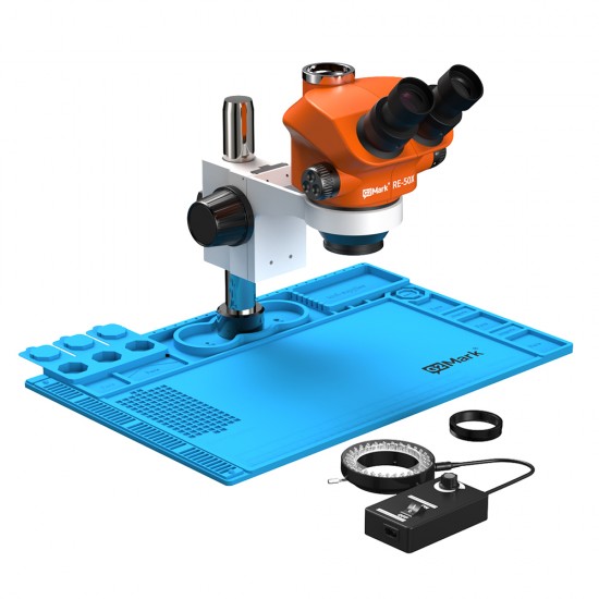 G2Mark RE-50X (3D Continuous Zoom) 7X~50X Trinocular Stereo Microscope With Camera Option & LED Adjustable Light Exclusive Quality - Blue Base G2Mark RE-50X (3D Continuous Zoom) 7X~50X Trinocular Stereo Microscope With Camera Option & LED Adjustable Light Exclusive Quality - Blue Base