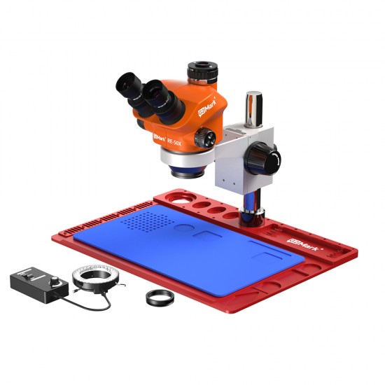 G2Mark RE-50X (3D Continuous Zoom) 7X~50X Trinocular Stereo Microscope With 0.5X CTV Camera Zoom Lens & LED Adjustable Light Exclusive Quality - Red Base G2Mark RE-50X (3D Continuous Zoom) 7X~50X Trinocular Stereo Microscope With 0.5X CTV Camera Zoom Lens & LED Adjustable Light Exclusive Quality - Red Base