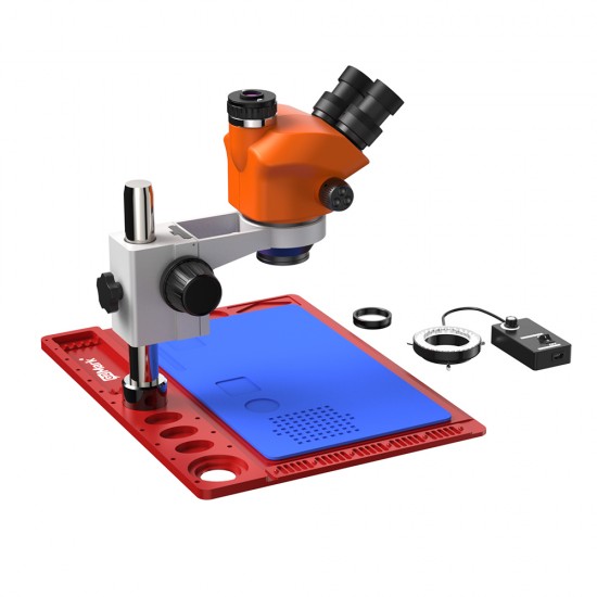 G2Mark RE-50X (3D Continuous Zoom) 7X~50X Trinocular Stereo Microscope With 0.5X CTV Camera Zoom Lens & LED Adjustable Light Exclusive Quality - Red Base G2Mark RE-50X (3D Continuous Zoom) 7X~50X Trinocular Stereo Microscope With 0.5X CTV Camera Zoom Lens & LED Adjustable Light Exclusive Quality - Red Base