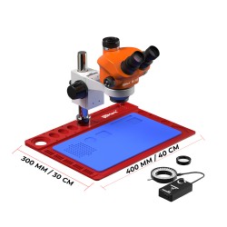 G2Mark RE-50X (3D Continuous Zoom) 7X~50X Trinocular Stereo Microscope With 0.5X CTV Camera Zoom Lens & LED Adjustable Light Exclusive Quality - Red Base