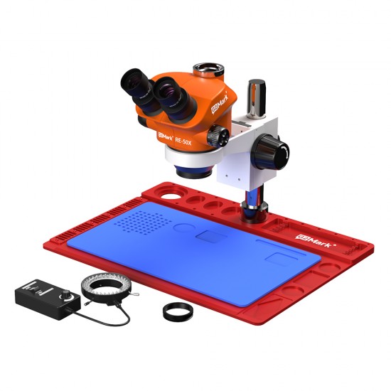 G2Mark RE-50X (3D Continuous Zoom) 7X~50X Trinocular Stereo Microscope With Camera Option & LED Adjustable Light Exclusive Quality - Red Base G2Mark RE-50X (3D Continuous Zoom) 7X~50X Trinocular Stereo Microscope With Camera Option & LED Adjustable Light Exclusive Quality - Red Base