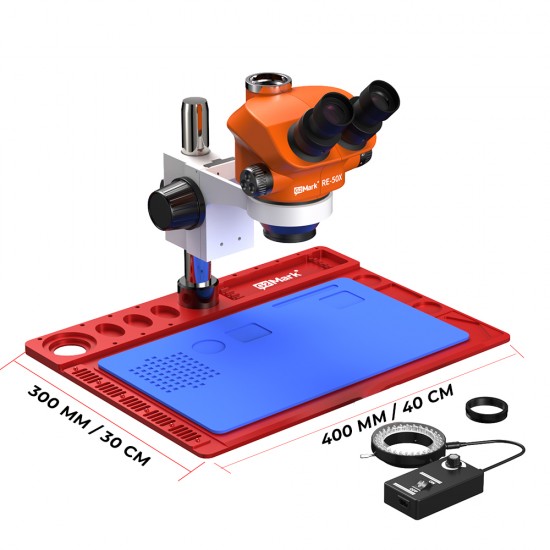 G2Mark RE-50X (3D Continuous Zoom) 7X~50X Trinocular Stereo Microscope With Camera Option & LED Adjustable Light Exclusive Quality - Red Base G2Mark RE-50X (3D Continuous Zoom) 7X~50X Trinocular Stereo Microscope With Camera Option & LED Adjustable Light Exclusive Quality - Red Base