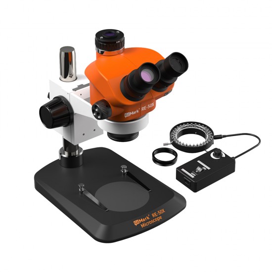 G2Mark RE-50X (3D Continuous Zoom) 7X~50X Trinocular Stereo Microscope With 0.5X CTV Camera Zoom Lens & LED Adjustable Light Exclusive Quality - Small Base G2Mark RE-50X (3D Continuous Zoom) 7X~50X Trinocular Stereo Microscope With 0.5X CTV Camera Zoom Lens & LED Adjustable Light Exclusive Quality - Small Base