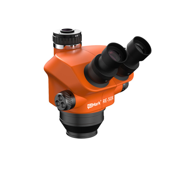G2Mark RE-50X (3D Continuous Zoom) 7X~50X Trinocular Stereo Microscope Head G2Mark RE-50X (3D Continuous Zoom) 7X~50X Trinocular Stereo Microscope Head