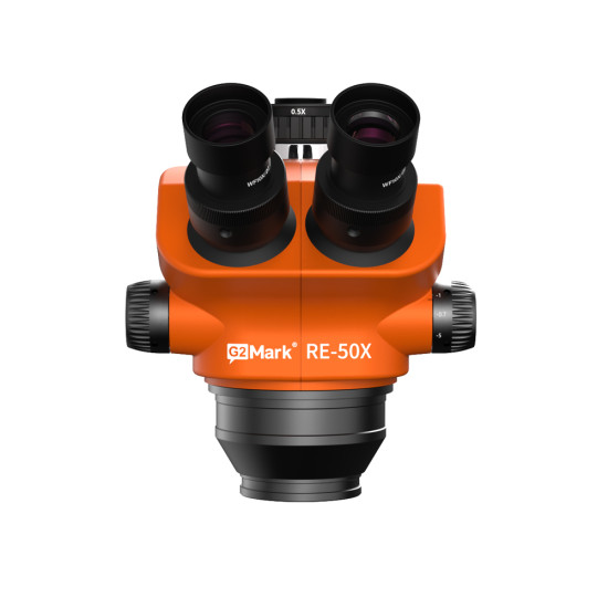 G2Mark RE-50X (3D Continuous Zoom) 7X~50X Trinocular Stereo Microscope Head G2Mark RE-50X (3D Continuous Zoom) 7X~50X Trinocular Stereo Microscope Head