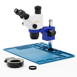 G2Mark RE-67T 6.5X-65X Trinocular Full HD Stereo Microscope With Zooming 0.5X CTV Camera Lens & LED Adjustable Light Exclusive Quality - Blue Big Base