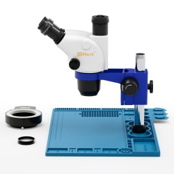 G2Mark RE-67T 6.5X-65X Trinocular Full HD Stereo Microscope With Zooming 0.5X CTV Camera Lens & LED Adjustable Light Exclusive Quality - Blue Big Base