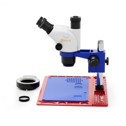 G2Mark RE-67T 6.5X-65X Trinocular Full HD Stereo Microscope With Zooming 0.5X CTV Camera Lens & LED Adjustable Light Exclusive Quality - Red Base
