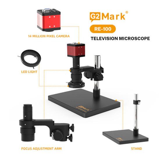 G2Mark RE-100 Television 180X Zoom Microscope With 0.5X Height Lens & 20MP Dual Output Camera ( Without Monitor ) G2Mark RE-100 Television 180X Zoom Microscope With 0.5X Height Lens & 20MP Dual Output Camera ( Without Monitor )