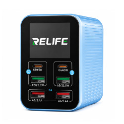 Relife Q4 6-Port Dual PD+QC Smart Color Screen Fast Charger (72W)