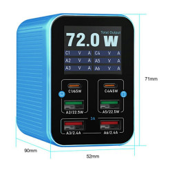 Relife Q4 6-Port Dual PD+QC Smart Color Screen Fast Charger (72W)