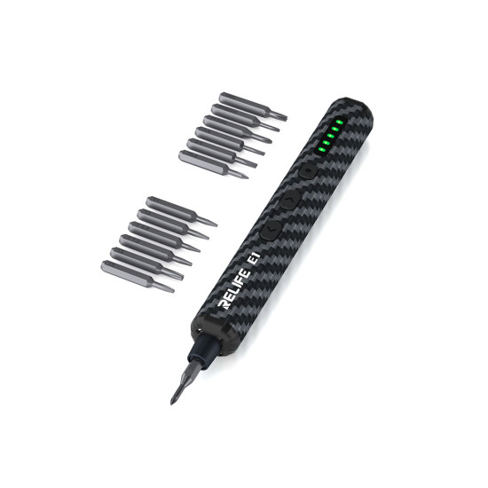 Relife E1 Powerful Carbon Fiber Electric Screwdriver Set with 12Pcs Steel Bits Relife E1 Powerful Carbon Fiber Electric Screwdriver Set with 12Pcs Steel Bits