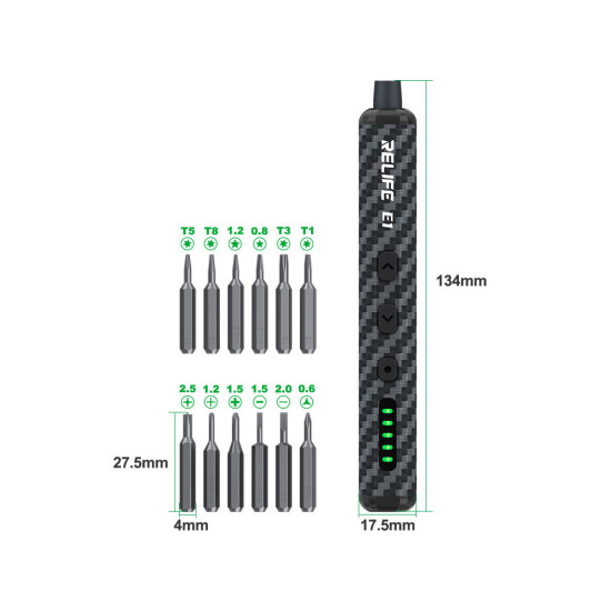 Relife E1 Powerful Carbon Fiber Electric Screwdriver Set with 12Pcs Steel Bits Relife E1 Powerful Carbon Fiber Electric Screwdriver Set with 12Pcs Steel Bits