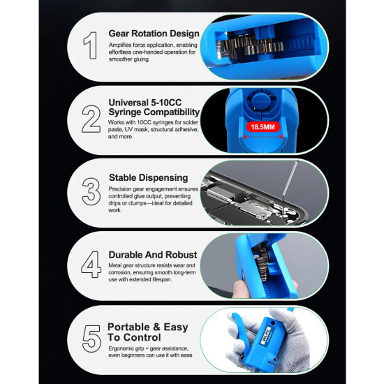 Relife RL-062A Pro Metal Gear Manual Glue Gun For Syringe Tube (5-10CC)
