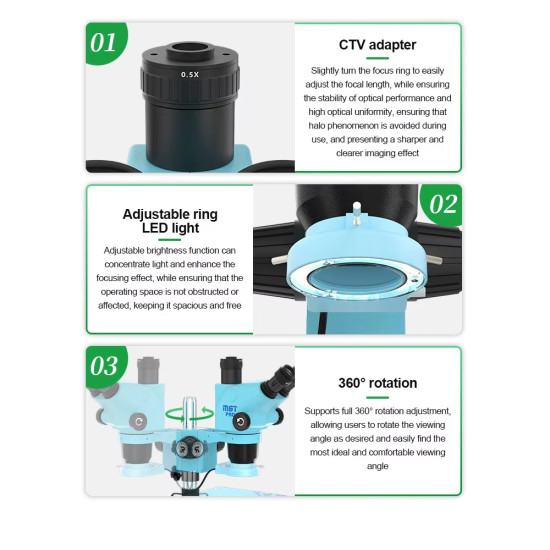Relife M6T-Pro B11 (6.5X-65X) Trinocular Stereo Microscope With Zooming 0.5X CTV Camera Lens & LED Adjustable Light - (Green Color) Relife M6T-Pro B11 (6.5X-65X) Trinocular Stereo Microscope With Zooming 0.5X CTV Camera Lens & LED Adjustable Light - (Green Color)