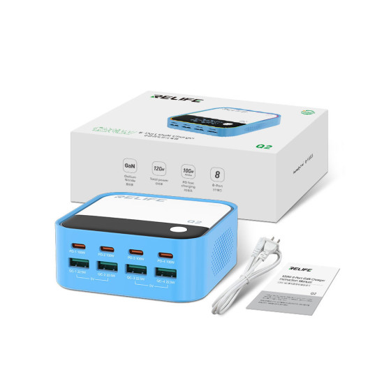 Relife Q2 8 USB+PD Port Smart Lightning Charger (120W)