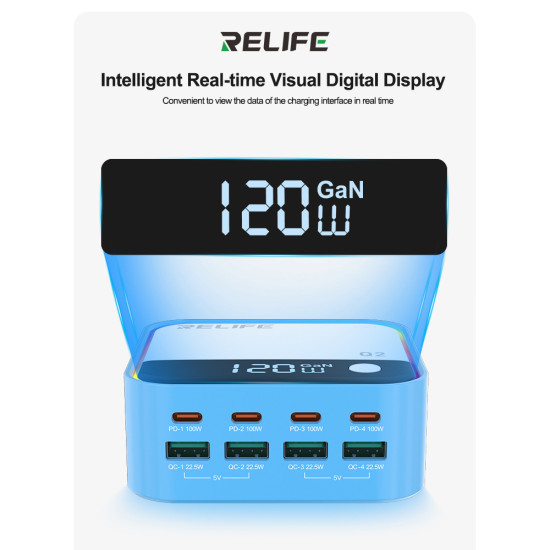 Relife Q2 8 USB+PD Port Smart Lightning Charger (120W)