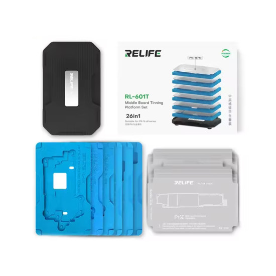 Relife RL-601T Middle Layer Tin Planting BGA Reballing Platform Set for iPhone X to 16Pro Max / 16e (26-in-1)