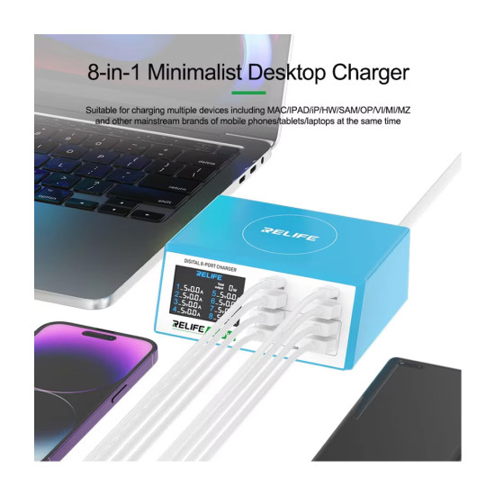 Relife RL-309A High Power 8-Port Fast Charging Digital Display USB Charger (100W Max Output) Relife RL-309A High Power 8-Port Fast Charging Digital Display USB Charger (100W Max Output)