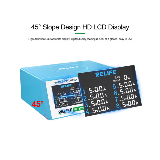 Relife RL-309A High Power 8-Port Fast Charging Digital Display USB Charger (100W Max Output) Relife RL-309A High Power 8-Port Fast Charging Digital Display USB Charger (100W Max Output)