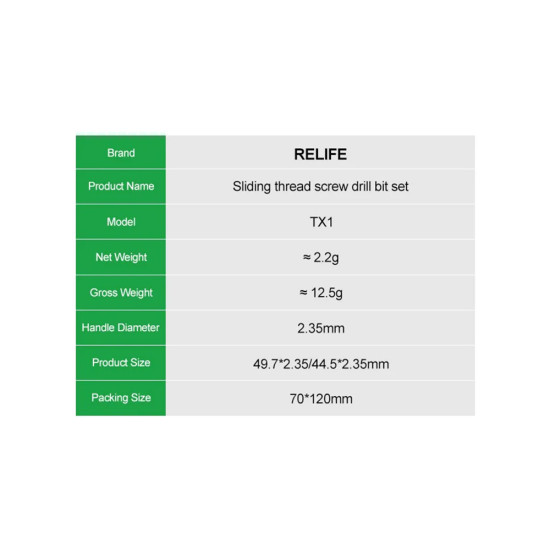 Relife TX1 Alloy Sliding Thread Screw Drill Bit Set 