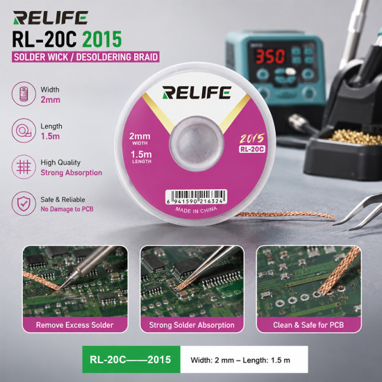 Relife RL-20C Desolder Wick 2015 (Width 2.0MM / Length 1.5M)