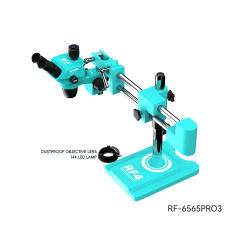 RF4 RF6565-Pro 3 (6.5-65X) Synchronous Zoom Trinocular Stereo Microscope With Double-arm Boom Stand