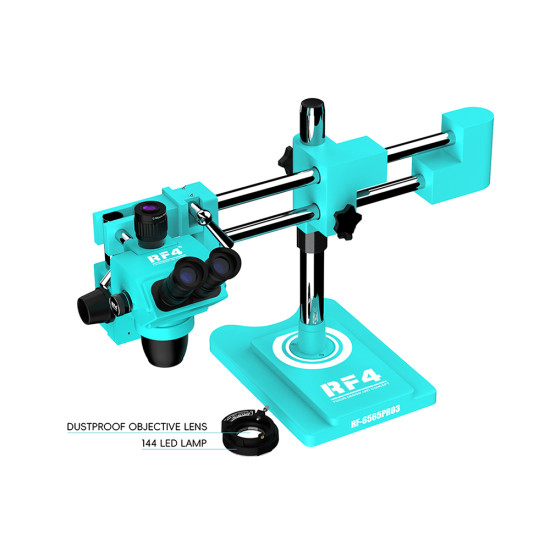 RF4 RF6565-Pro 3 (6.5-65X) Synchronous Zoom Trinocular Stereo Microscope With Double-arm Boom Stand