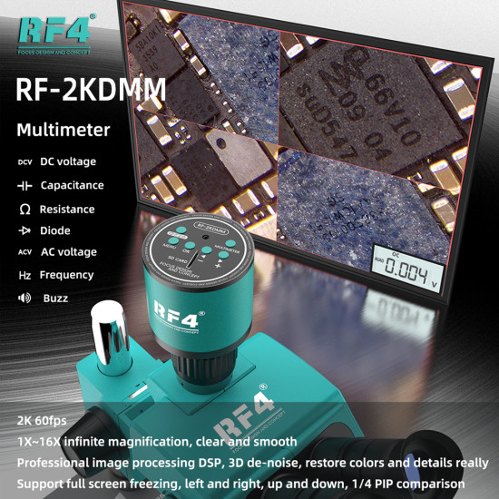 RF4 RF-2KDMM Full HD 2K HDMI Camera With Multimeter Function for Stereo Trinocular Microscope RF4 RF-2KDMM Full HD 2K HDMI Camera With Multimeter Function for Stereo Trinocular Microscope
