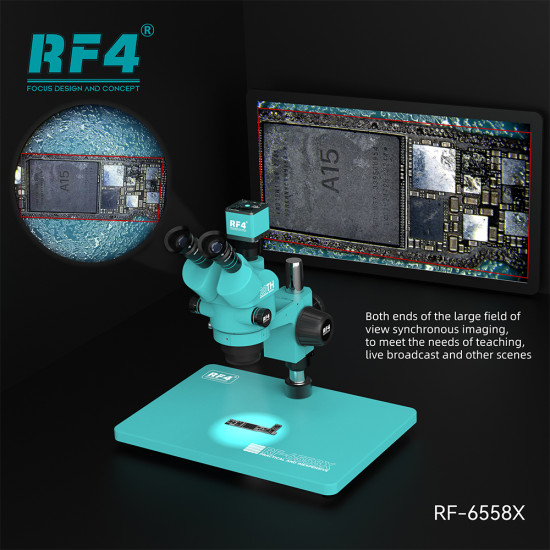 RF4 RF6558 6.5X-58X Trinocular Full HD Stereo Microscope With Zooming 0.5X CTV Camera Lens & LED Adjustable Light RF4 RF6558 6.5X-58X Trinocular Full HD Stereo Microscope With Zooming 0.5X CTV Camera Lens & LED Adjustable Light
