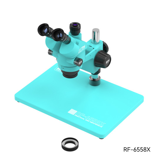 RF4 RF6558 6.5X-58X Trinocular Full HD Stereo Microscope With Zooming 0.5X CTV Camera Lens & LED Adjustable Light RF4 RF6558 6.5X-58X Trinocular Full HD Stereo Microscope With Zooming 0.5X CTV Camera Lens & LED Adjustable Light