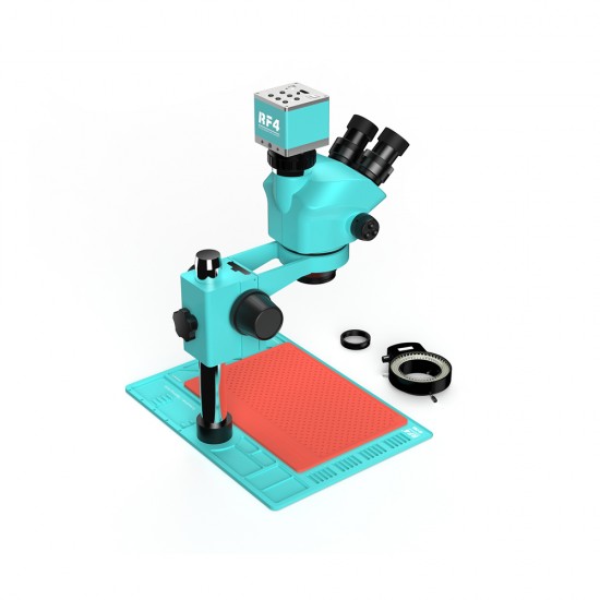 RF4 RF7050-P04 Base With 4K Camera (3D Continuous Zoom) 7X~50X Trinocular Stereo Microscope With 0.5X CTV Lens & LED Adjustable Light RF4 RF7050-P04 Base With 4K Camera (3D Continuous Zoom) 7X~50X Trinocular Stereo Microscope With 0.5X CTV Lens & LED Adjustable Light