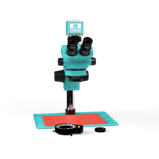 RF4 RF7050-P04 Base With 4K Camera (3D Continuous Zoom) 7X~50X Trinocular Stereo Microscope With 0.5X CTV Lens & LED Adjustable Light RF4 RF7050-P04 Base With 4K Camera (3D Continuous Zoom) 7X~50X Trinocular Stereo Microscope With 0.5X CTV Lens & LED Adjustable Light