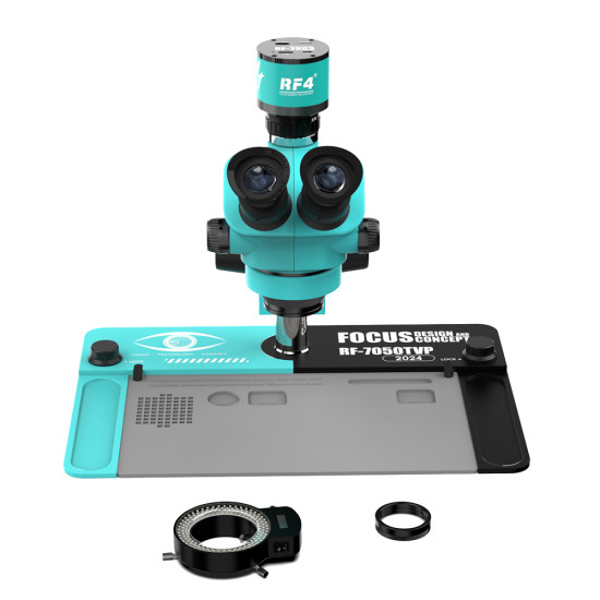 RF4 RF7050TVP (2024 Edition 3D Continuous Zoom) 7X~50X Trinocular Stereo Microscope With RF4 2K Camera Set RF4 RF7050TVP (2024 Edition 3D Continuous Zoom) 7X~50X Trinocular Stereo Microscope With RF4 2K Camera Set