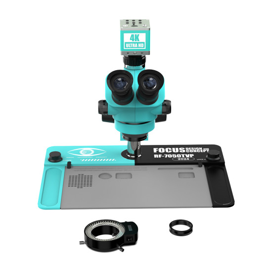 RF4 RF7050TVP (2024 Edition 3D Continuous Zoom) 7X~50X Trinocular Stereo Microscope With RF4 4K Camera Set RF4 RF7050TVP (2024 Edition 3D Continuous Zoom) 7X~50X Trinocular Stereo Microscope With RF4 4K Camera Set