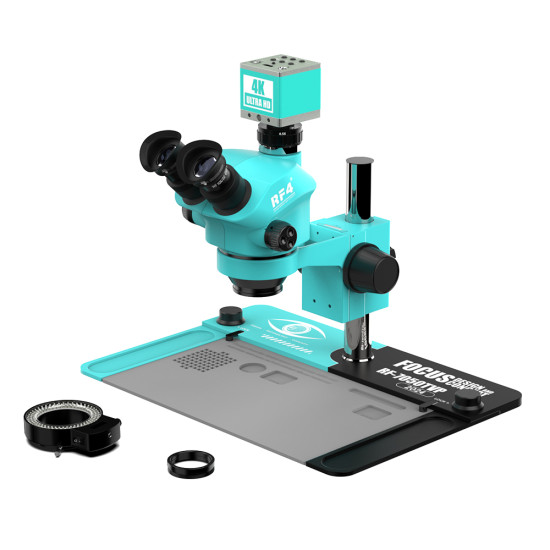 RF4 RF7050TVP (2024 Edition 3D Continuous Zoom) 7X~50X Trinocular Stereo Microscope With RF4 4K Camera Set RF4 RF7050TVP (2024 Edition 3D Continuous Zoom) 7X~50X Trinocular Stereo Microscope With RF4 4K Camera Set