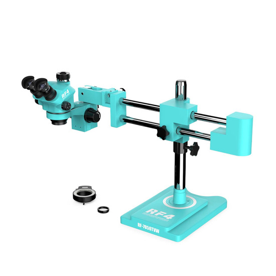 RF4 RF7050-TVW (3D Continuous Zoom) 7X-50X 360° Swiveling Trinocular Microscope With Zooming 0.5X CTV Camera Lens RF4 RF7050-TVW (3D Continuous Zoom) 7X-50X 360° Swiveling Trinocular Microscope With Zooming 0.5X CTV Camera Lens