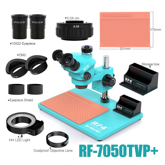 RF4 RF7050-TVP+ (3D Continuous Zoom) 7X~50X Trinocular Stereo Microscope With 0.5X CTV Camera Zoom Lens & LED Adjustable Light - Exclusive Quality RF4 RF7050-TVP+ (3D Continuous Zoom) 7X~50X Trinocular Stereo Microscope With 0.5X CTV Camera Zoom Lens & LED Adjustable Light - Exclusive Quality
