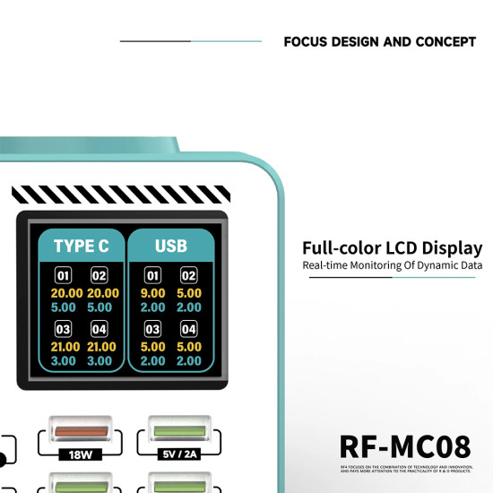 RF4 RF-MC08 Smart Full-color LCD Display Multi-Port Charger (150W)