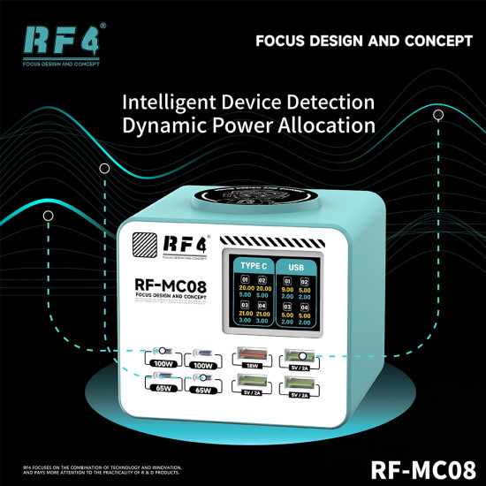 RF4 RF-MC08 Smart Full-color LCD Display Multi-Port Charger (150W)