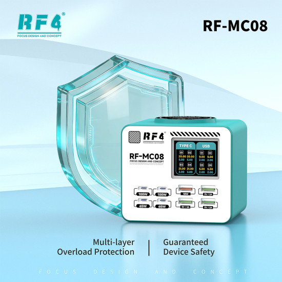 RF4 RF-MC08 Smart Full-color LCD Display Multi-Port Charger (150W)
