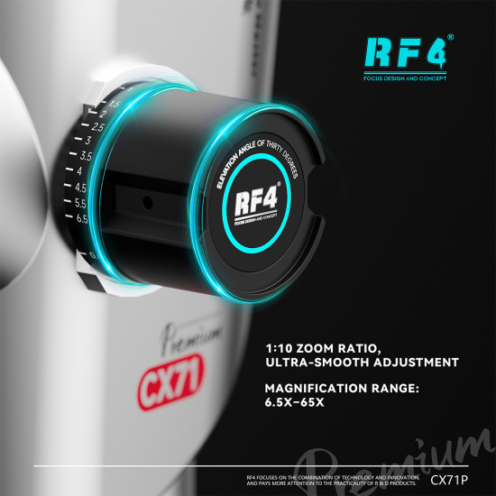 RF4 CX71P With F024 (6.5-65X) Ergonomic Design Trinocular Stereo Microscope - Premium Quality