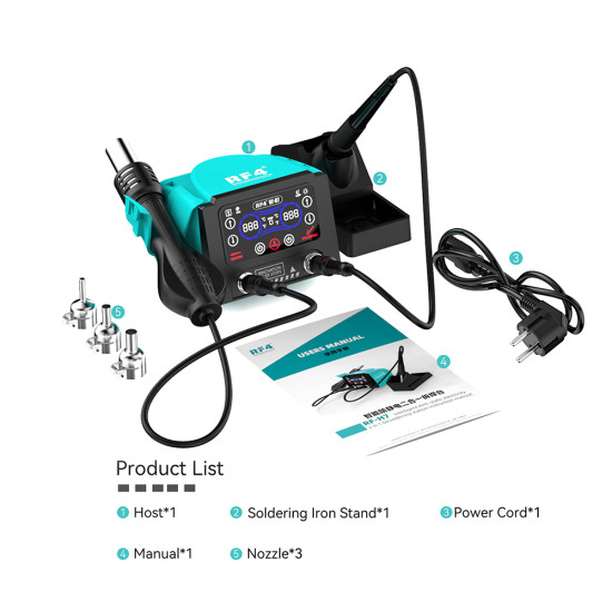 RF4 RF-H7 Lead-free ESD SMD Rework Station With Soldering Iron (600W) RF4 RF-H7 Lead-free ESD SMD Rework Station With Soldering Iron (600W)
