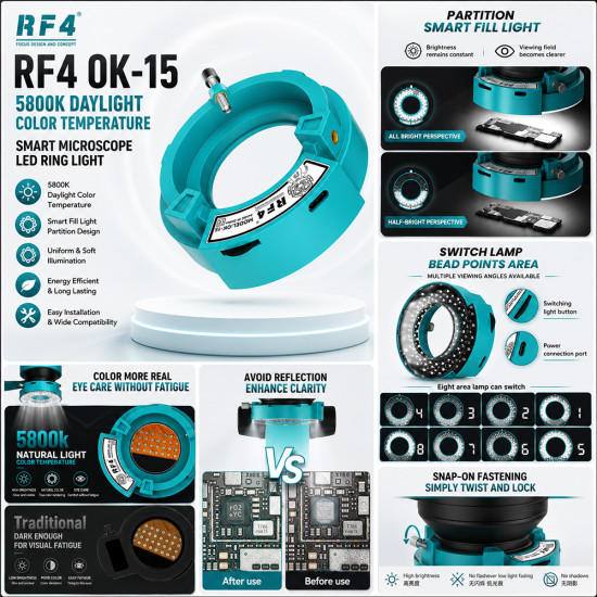RF4 OK-15 Smart Microscope LED Ring Light (8 Zone Light Control Adjustment)