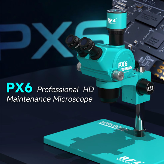 RF4 PX6 6.5X-65X Continue Zoom Trinocular Stereo Microscope With CTV Camera Lens and Light - Premium Quality